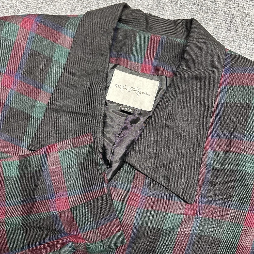 Kim Rogers Vintage Plaid Blazer Women Sz 10 Multicolor Double Breasted 80s Rayon